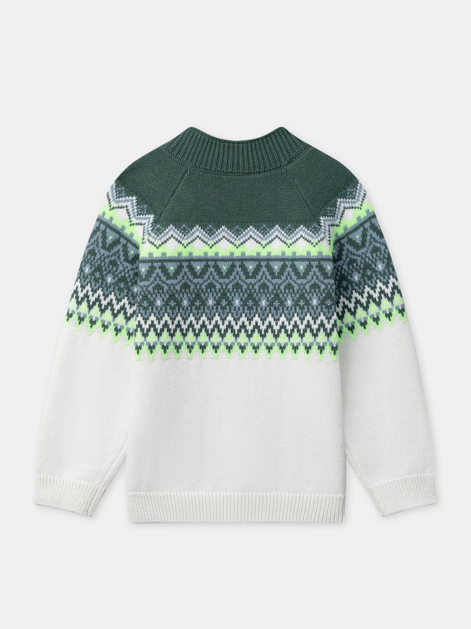 Pull blanc et vert à motif jacquard Garçon – Image 7