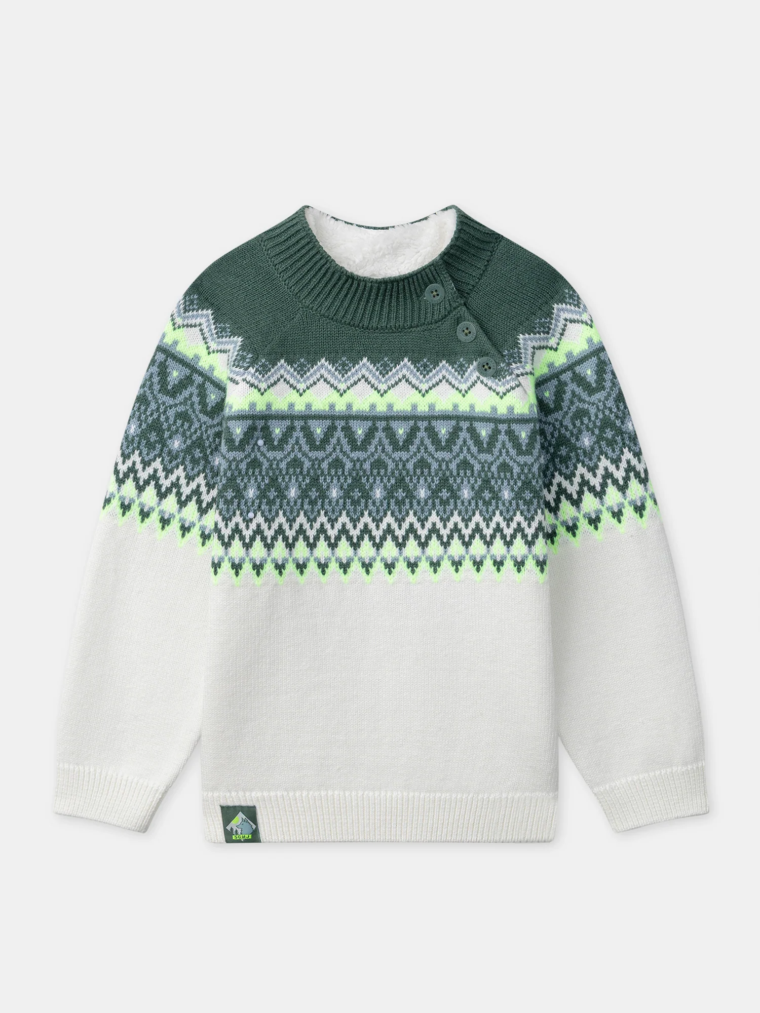 Pull blanc et vert à motif jacquard Garçon – Image 2