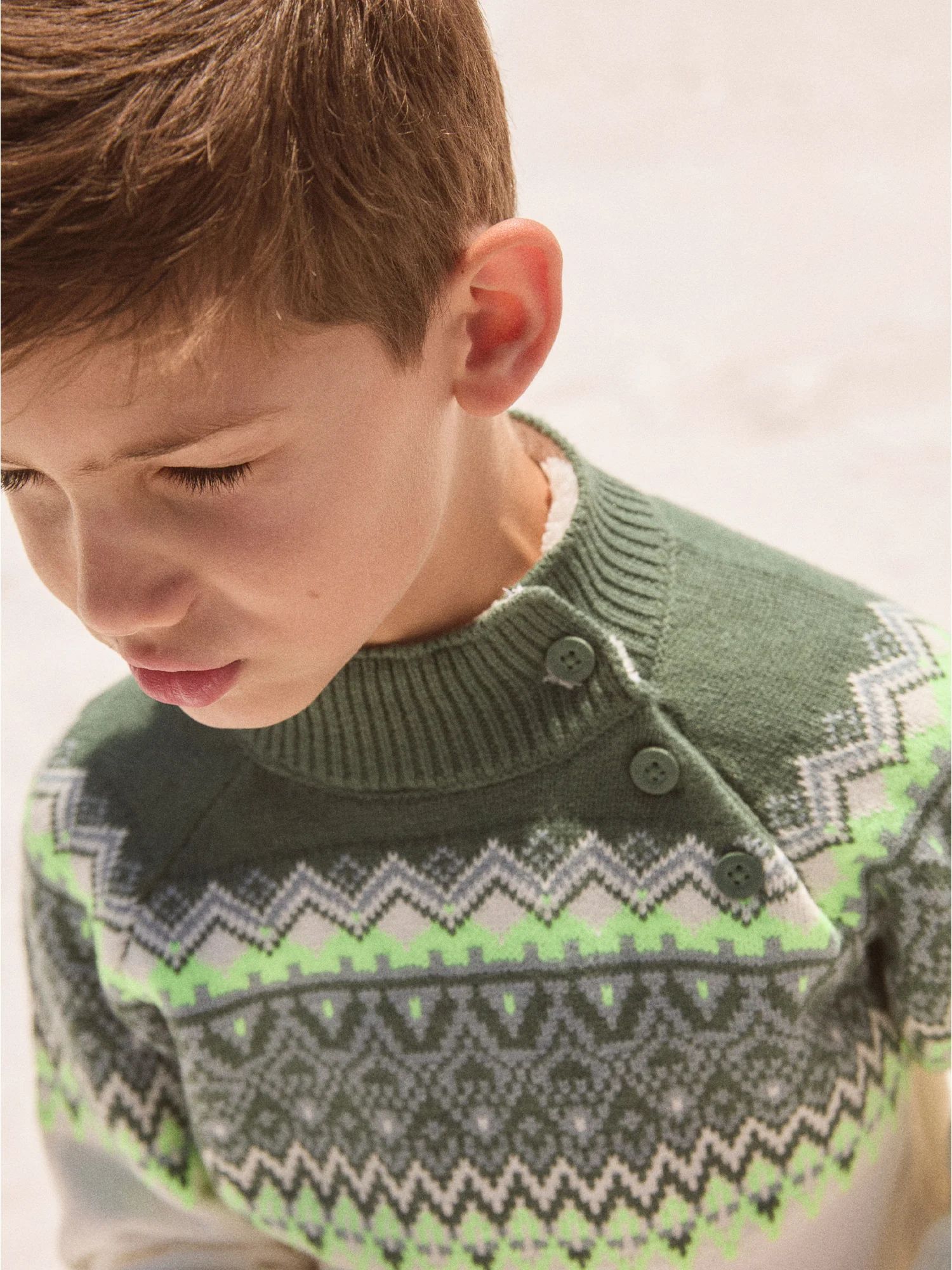 Pull blanc et vert à motif jacquard Garçon – Image 4