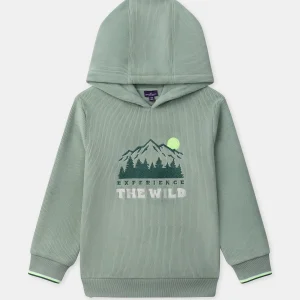 Sweat à capuche vert en velours Garçon