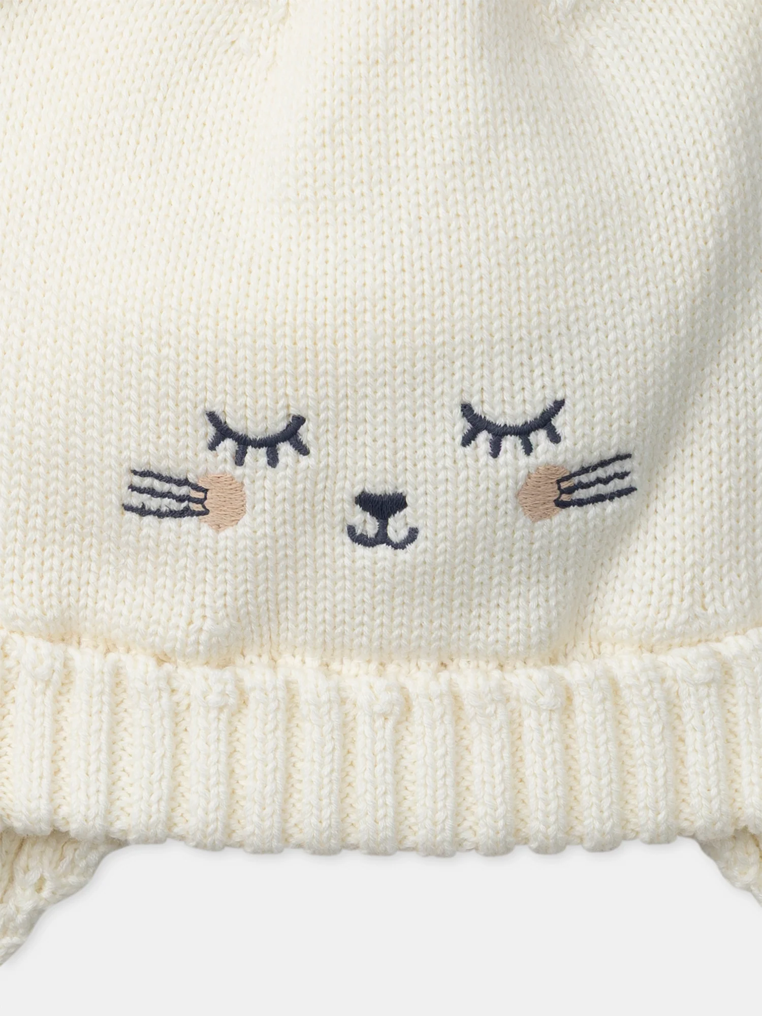 Bonnet écru en maille visage chat et pompon Bébé Fille – Image 7