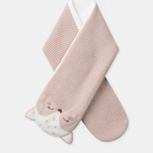 Écharpe rose en maille avec visage renard Bébé Fille