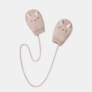 Gants rose en maille avec visage renard Bébé Fille