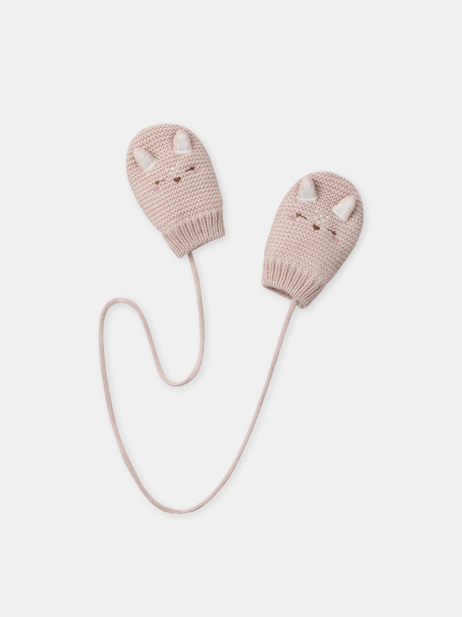 Gants rose en maille avec visage renard Bébé Fille