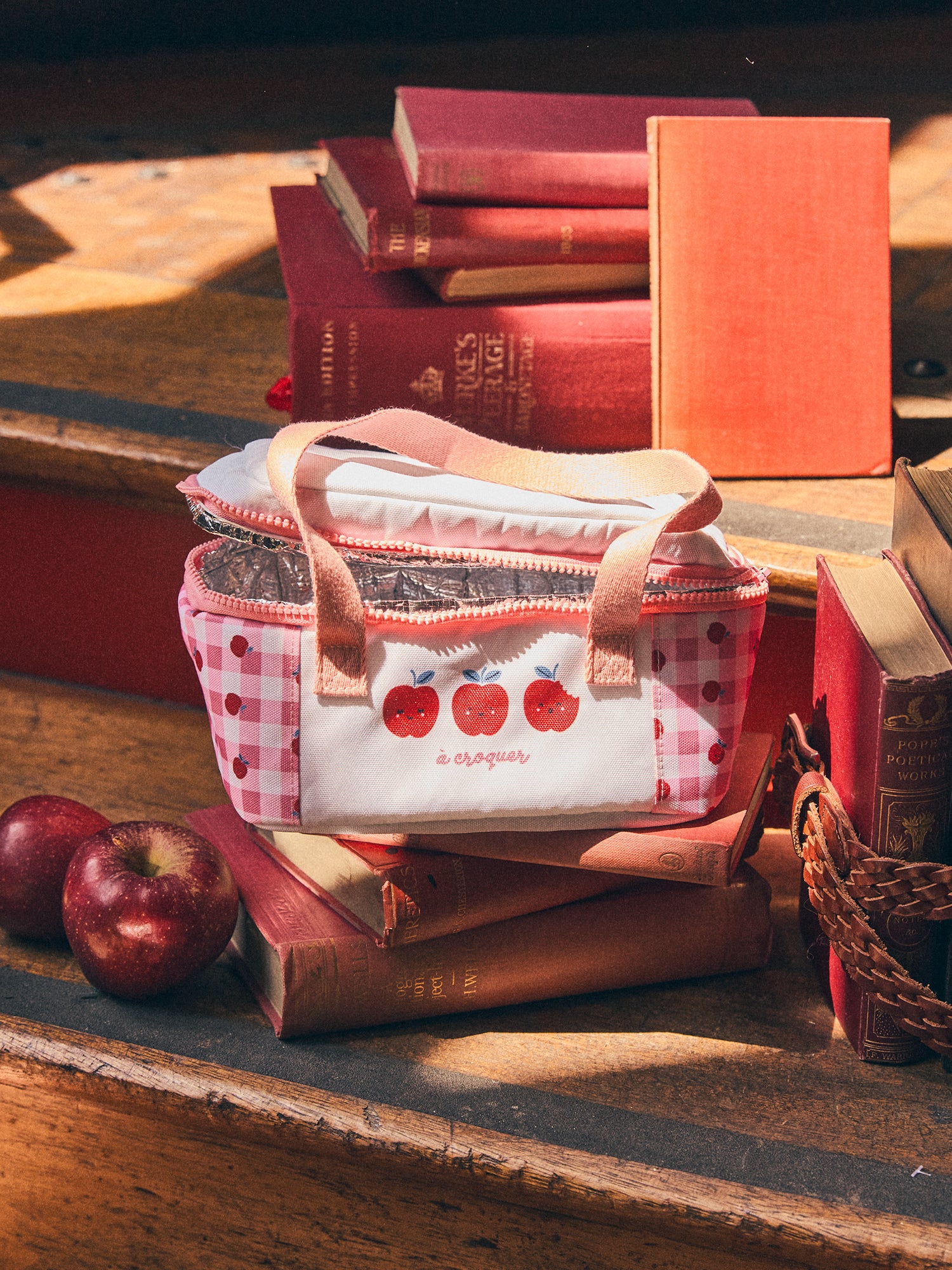 Sac à lunchbox rose et blanc imprimé pommes Bébé Fille – Image 3