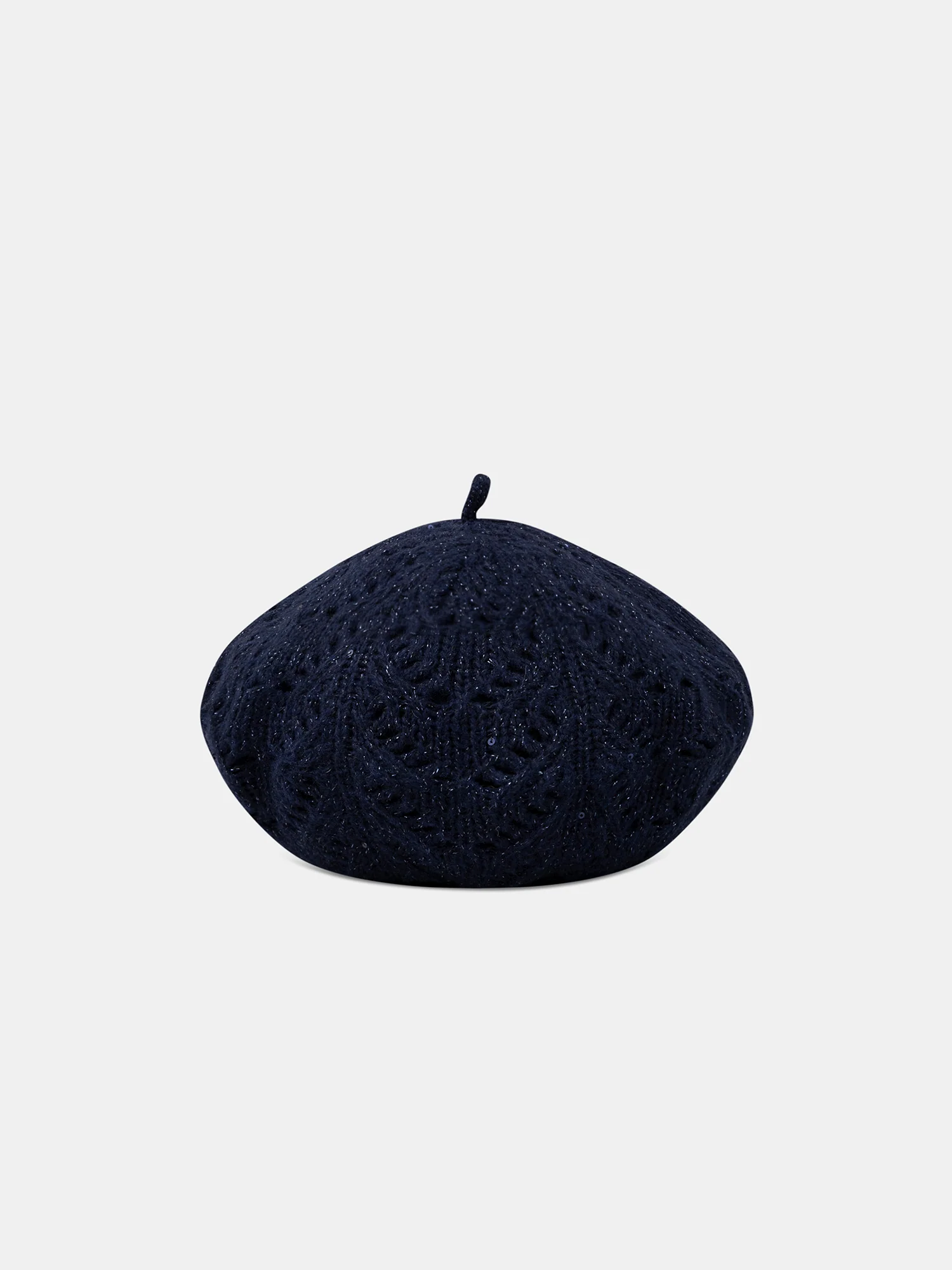 Béret bleu foncé pailletée en maille Bébé Fille – Image 6