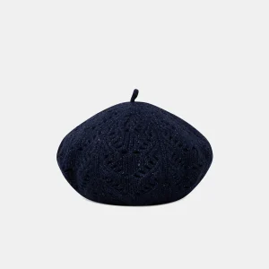 Béret bleu foncé pailletée en maille Bébé Fille