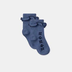 Chaussettes bleues à fleurs et volants Bébé Fille