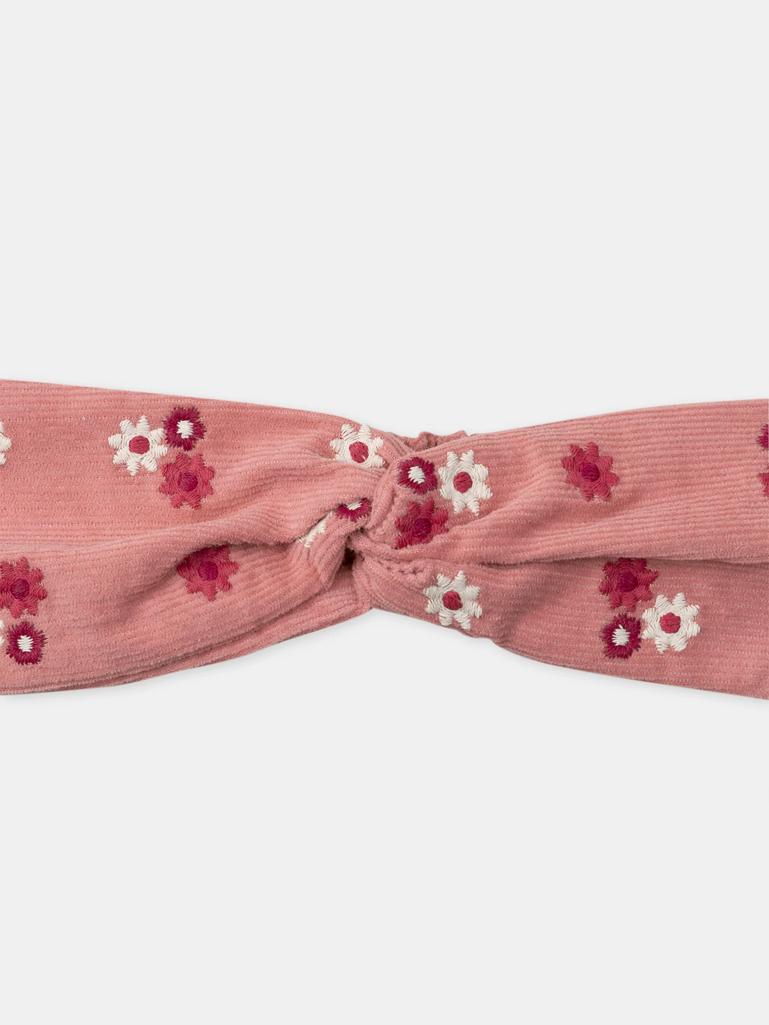 Bandeau rose à broderies fleurs en velours Bébé Fille – Image 3