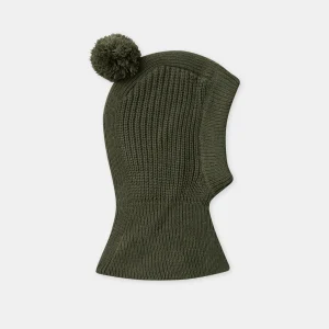 Cagoule vert kaki en maille à ponpom Bébé Garçon