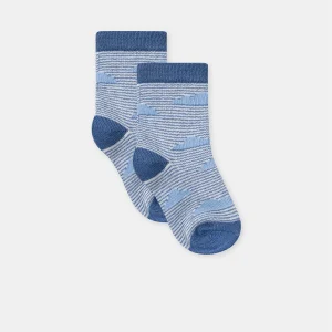 Chaussettes bleues à rayures et motifs nuages Bébé Garçon