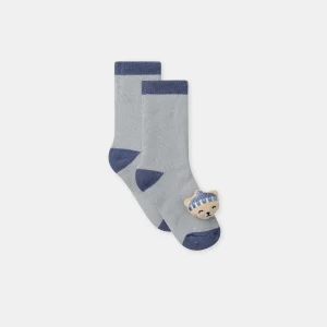 Chaussette bleu grisé avec tête d'ours Bébé Garçon
