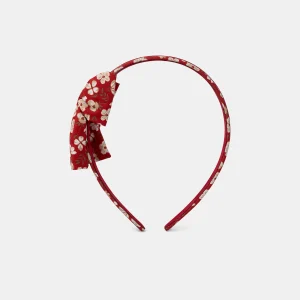 Serre-tête rouge imprimé fleuri à nœud Fille