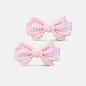 2 barrettes nœud papillon vichy rose Fille
