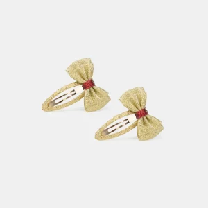 2 barrettes nœud dorée pailletés Fille