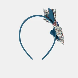 Serre-tête bleu à nœud imprimé fleuri avec cœur Fille
