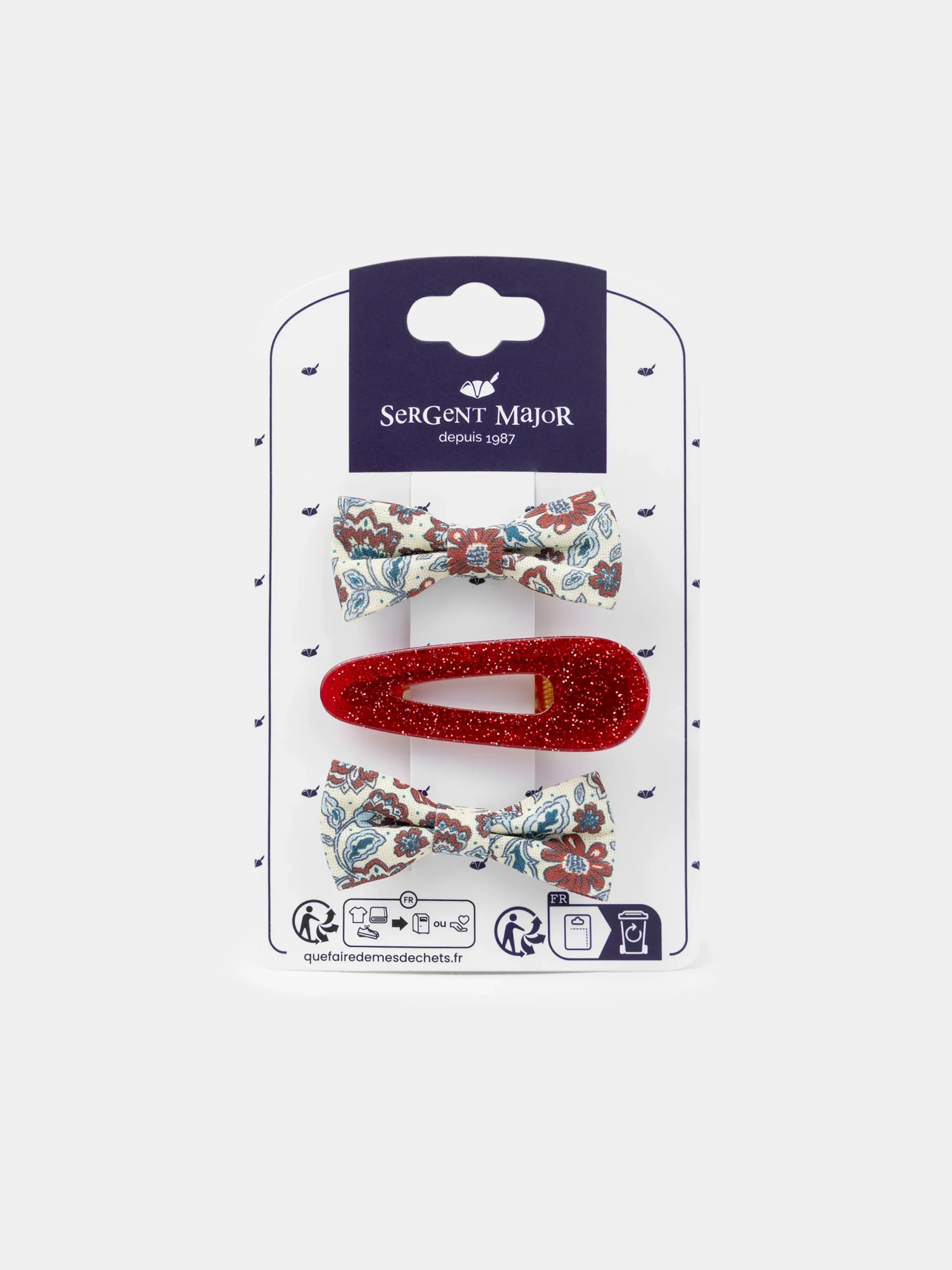 3 barrettes écru imprimé fleuri ou rouge paillettés Fille – Image 5