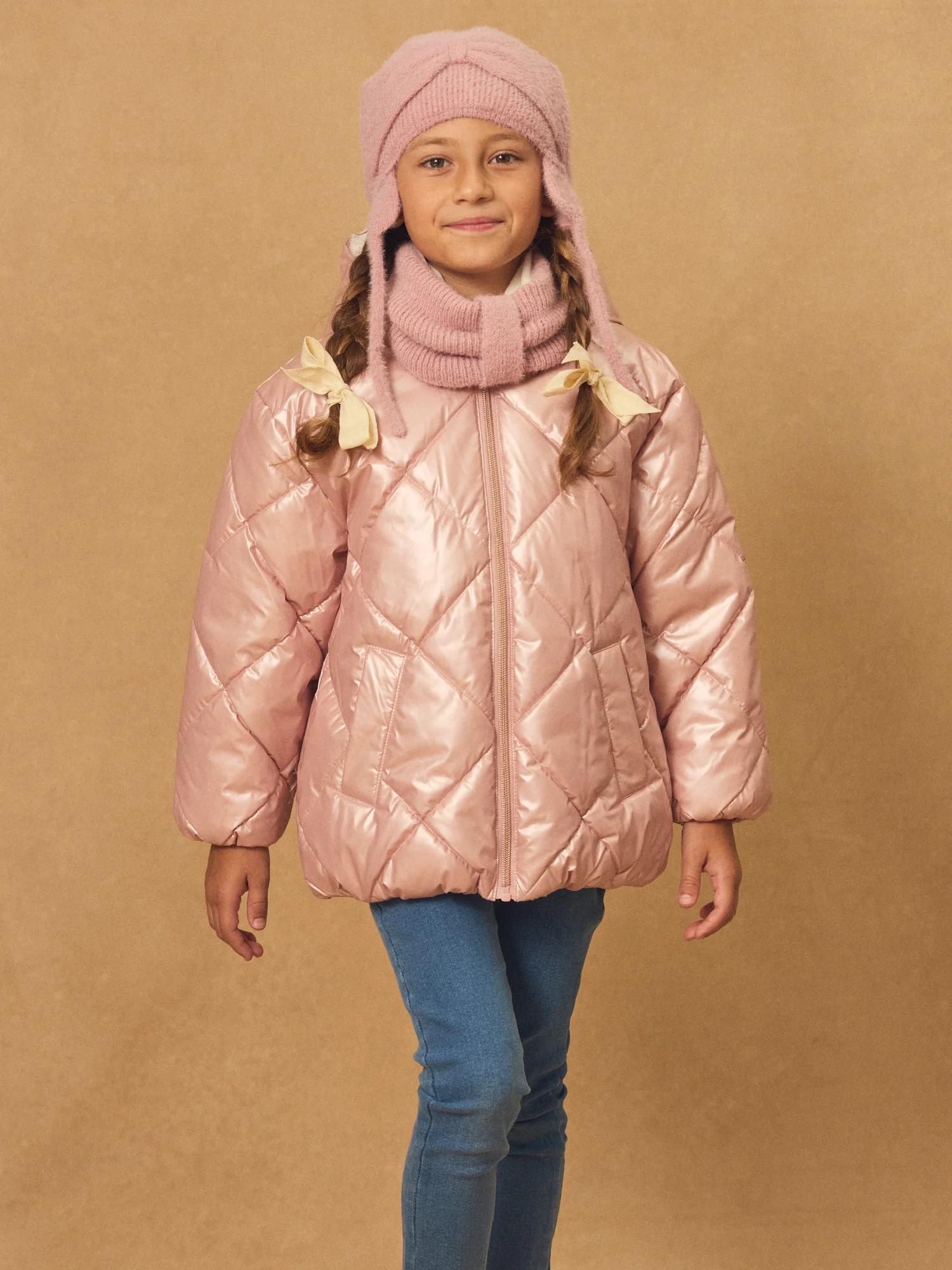 Bonnet cache oreilles rose à nœud Fille – Image 4