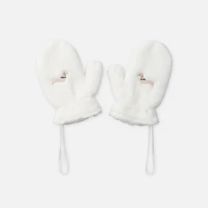 Gants blanc à broderie chien Fille
