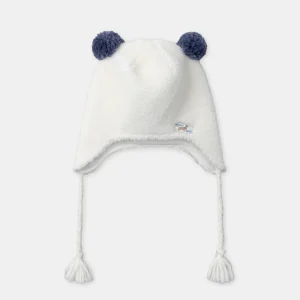 Bonnet cache oreille blanc à pompom Fille