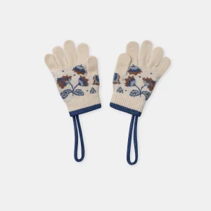 Gants beige à motif fleurs Fille