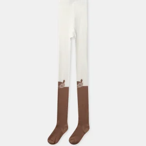 Collant écru et marron avec tête d'écureuil Fille