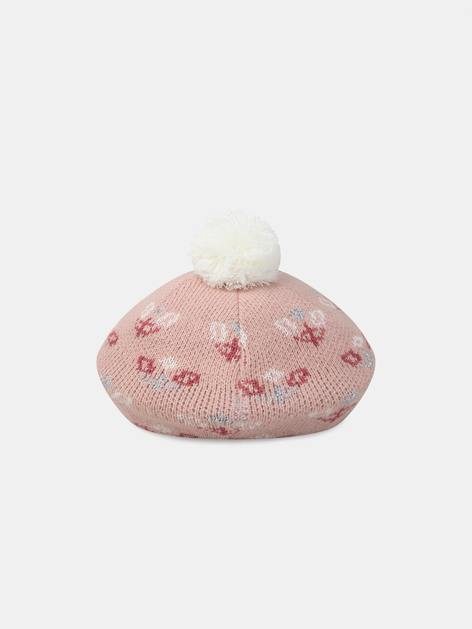 Bonnet rose à pompon et motifs fleurs Fille – Image 6