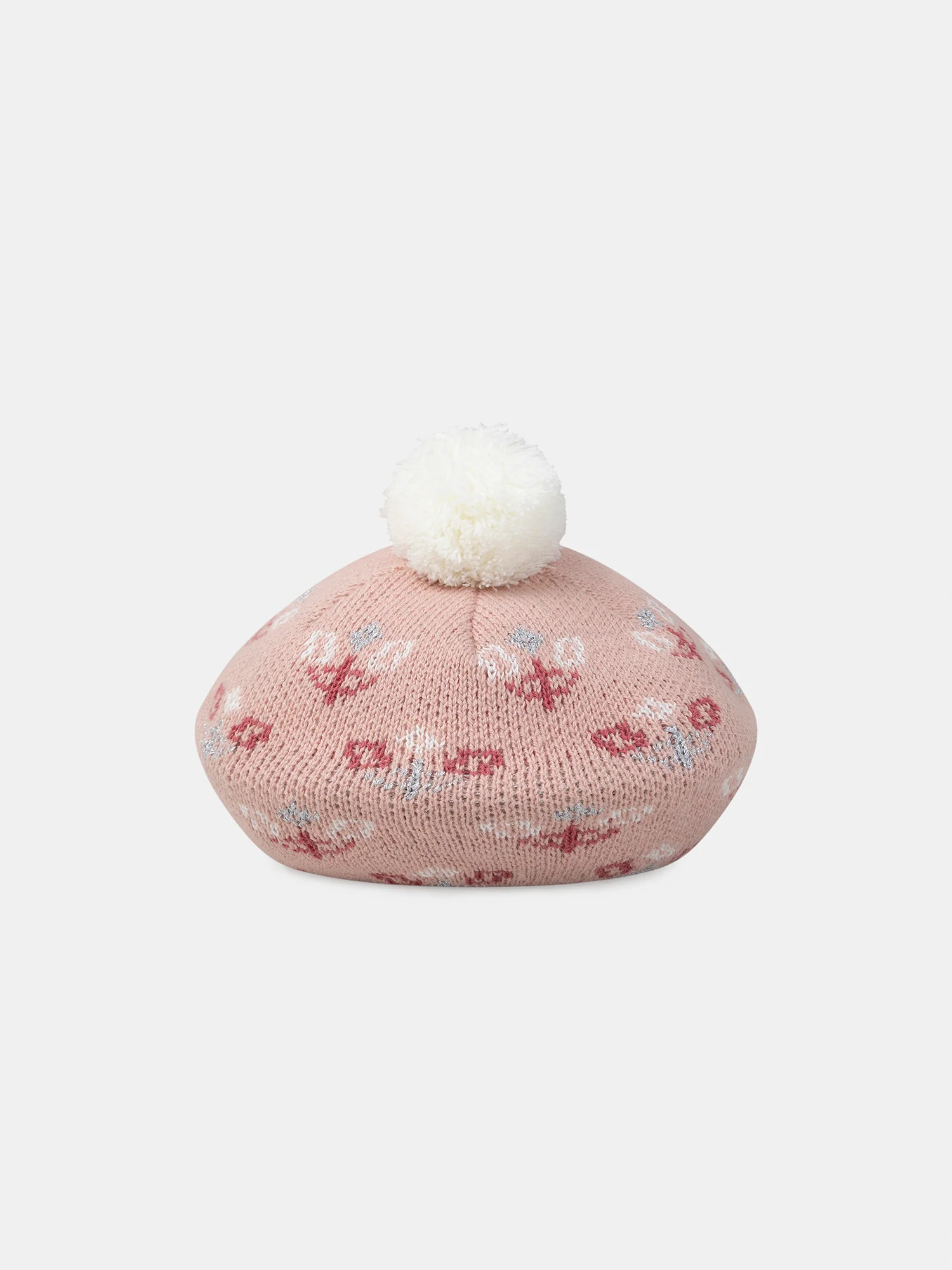 Bonnet rose à pompon et motifs fleurs Fille – Image 2