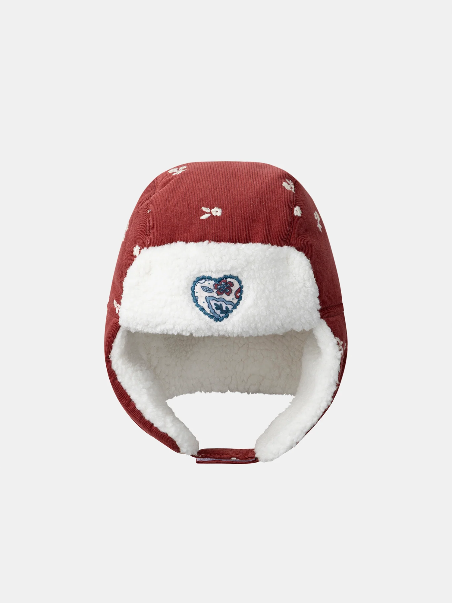 Chapka rouge en velours à broderies fleurs Fille