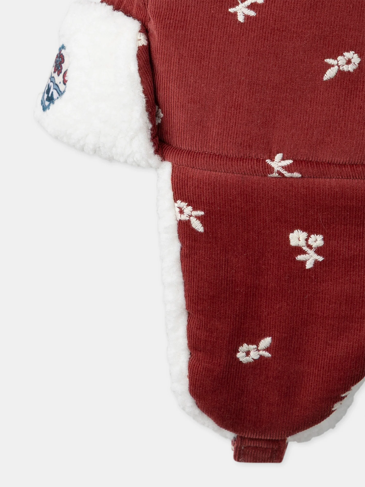 Chapka rouge en velours à broderies fleurs Fille – Image 6