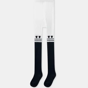 Collant bicolore bleu marine et écru Fille