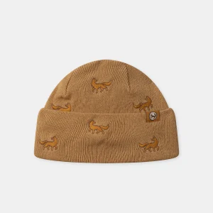 Bonnet marron en maille à broderie loup Garçon