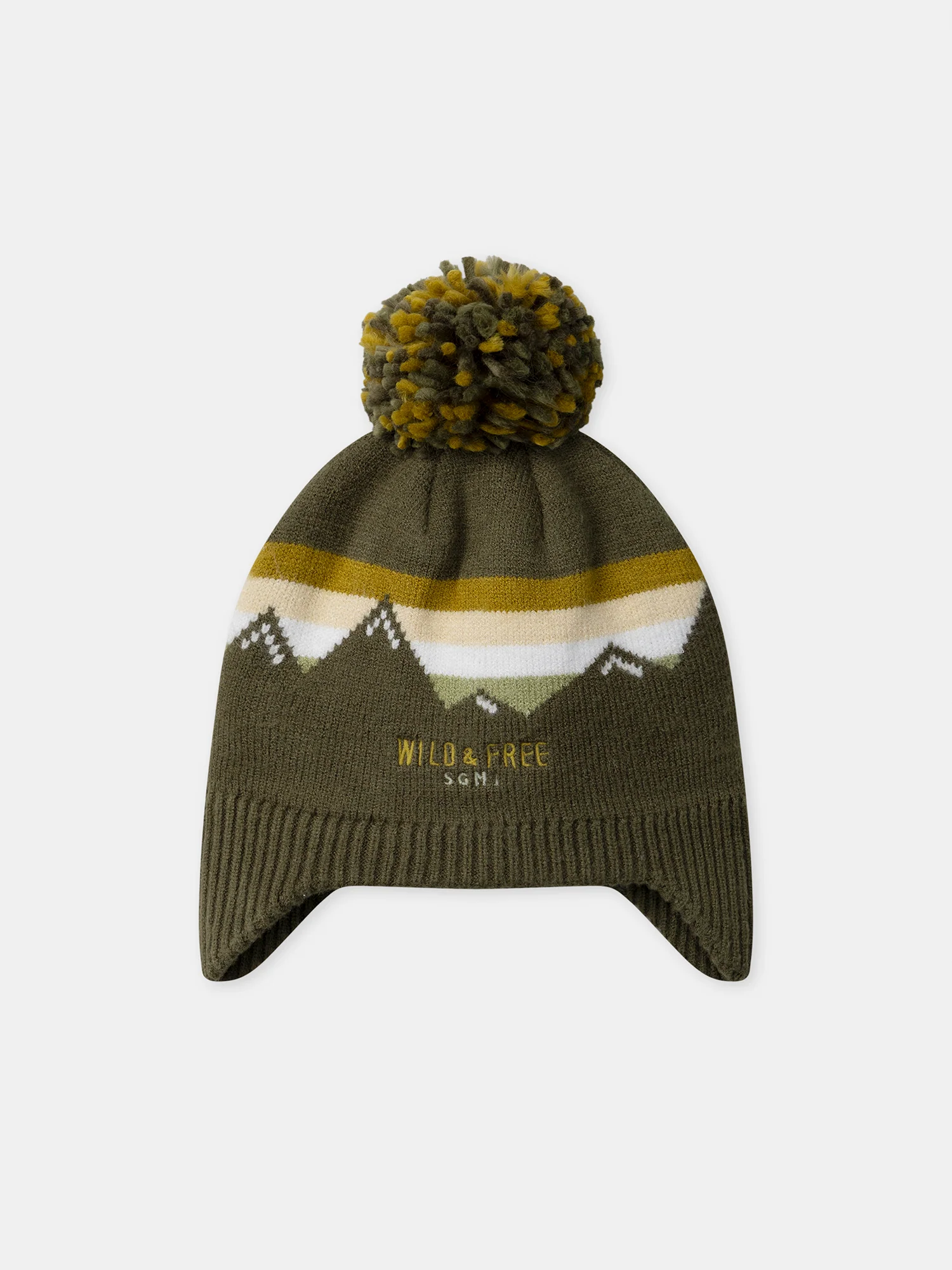 Bonnet cache oreille kaki en maille avec pompom Garçon – Image 6