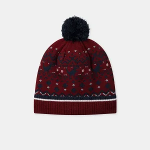 Bonnet bordeau à motif dinosaure avec ponpom Garçon