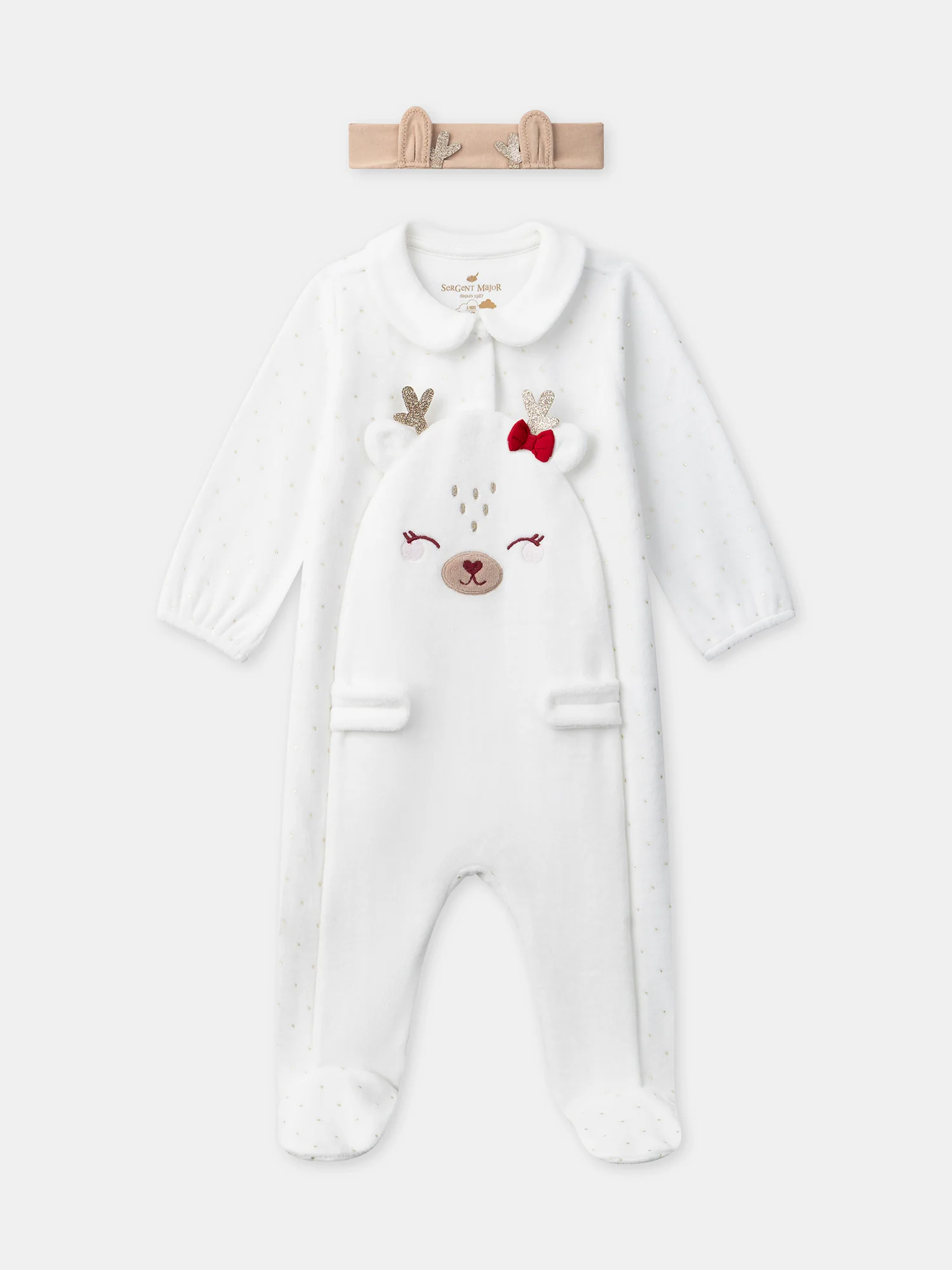 Grenouillère blanche + bandeau marron Bébé Fille – Image 2