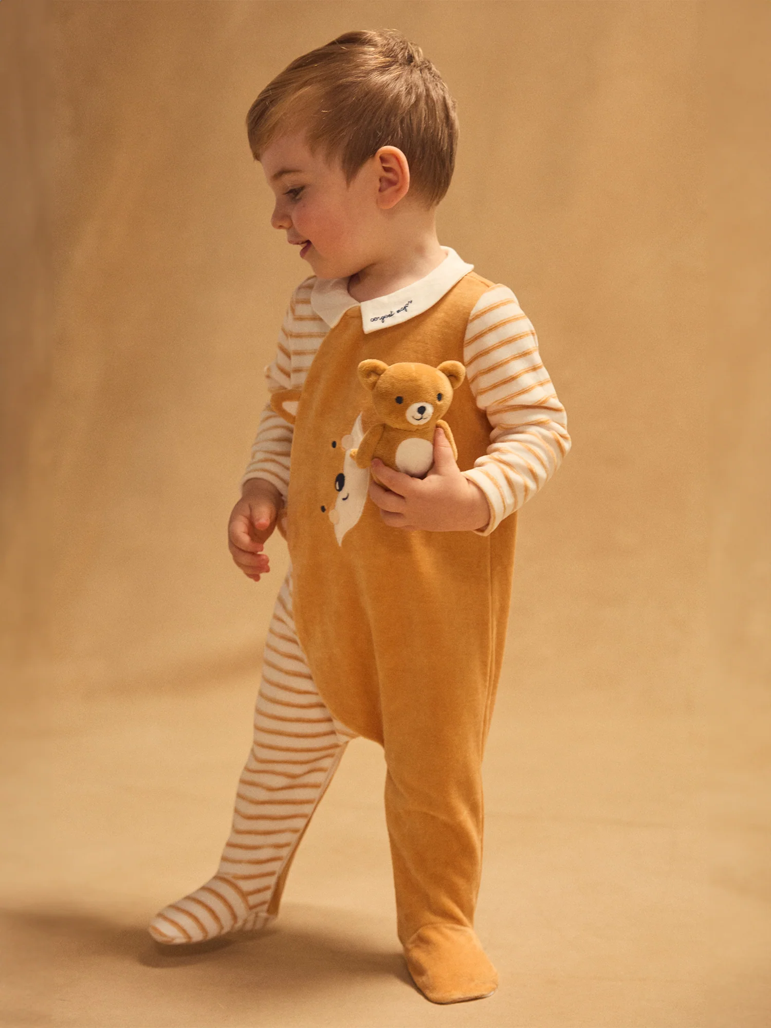 Grenouillère uni et à rayures orange visage renard + peluche renard Bébé garçon – Image 3