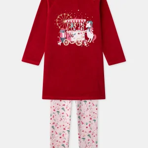 Chemise de nuit rouge et rose à motifs Noël Fille