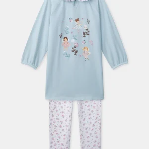 Chemise de nuit bleu imprimé fée et legging fleuri Fille
