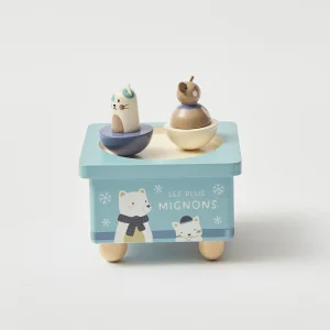 Boîte à musique bleu imprimé animaux