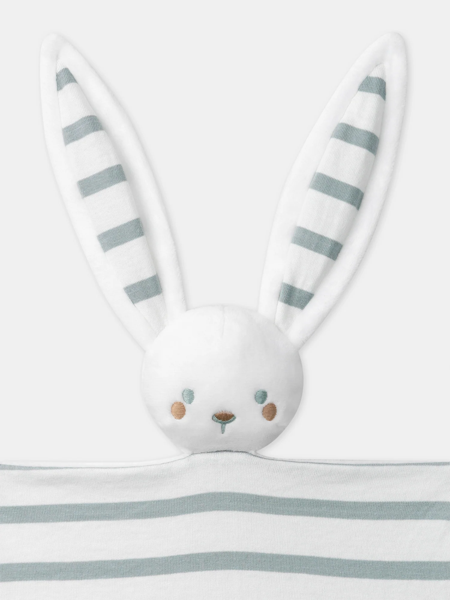 Doudou lapin écru à rayures bleu grisées Naissance Garçon – Image 3
