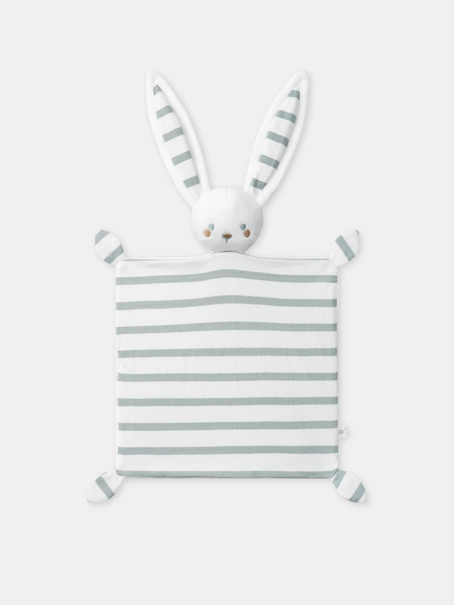 Doudou lapin écru à rayures bleu grisées Naissance Garçon – Image 2
