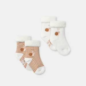 Lot de 2 paires de chaussettes écrues ou à rayures marrons Naissance Mixte