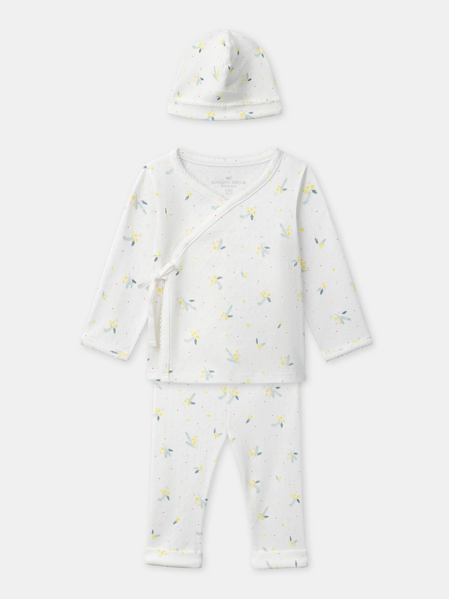 Ensemble haut + pantalon + bonnet imprimé feuillage Naissance Fille