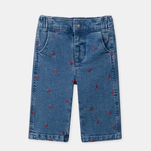 Pantalon denim à broderies cœurs Bébé Fille