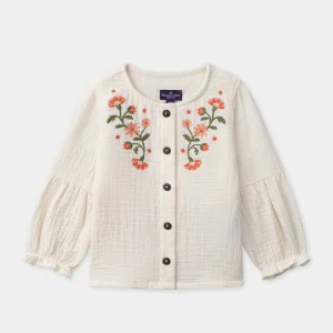 Chemise écrue à broderies fleurs Bébé Fille