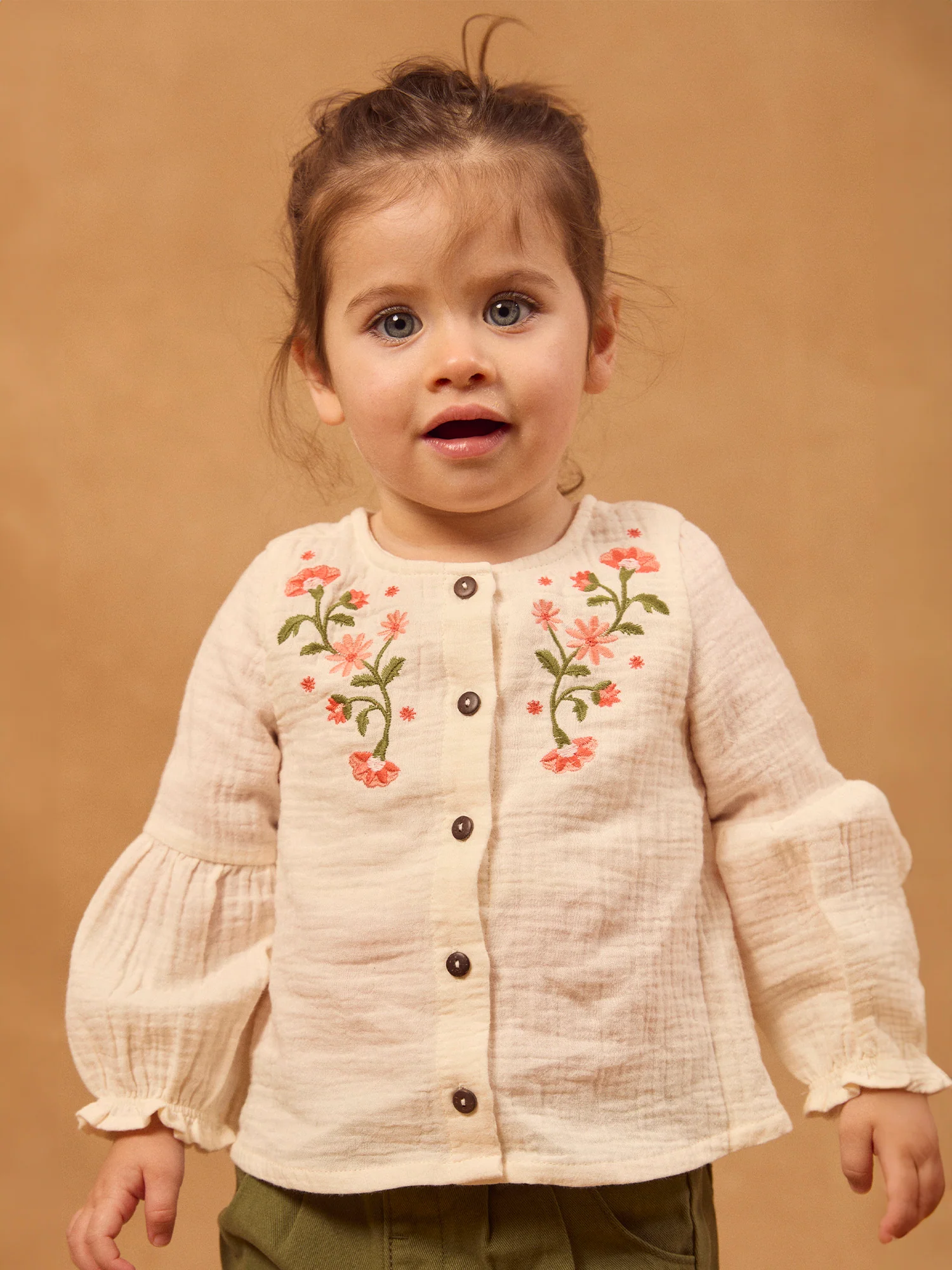 Chemise écrue à broderies fleurs Bébé Fille – Image 3