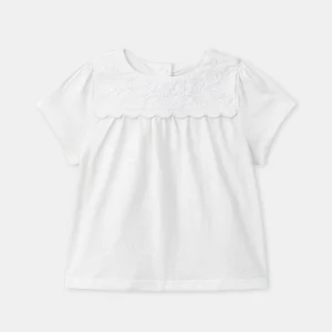 T-shirt écru à broderies fleurs Bébé Fille