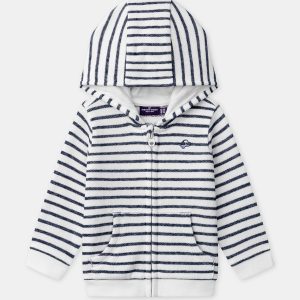 Sweat à capuche zippé à rayures bleues marines Bébé Garçon