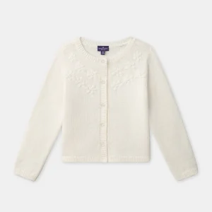 Gilet écru à broderie fleurs Fille