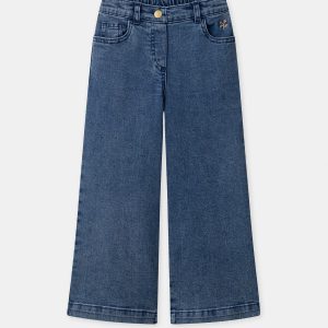 Jean wide leg à broderies fleurs Fille